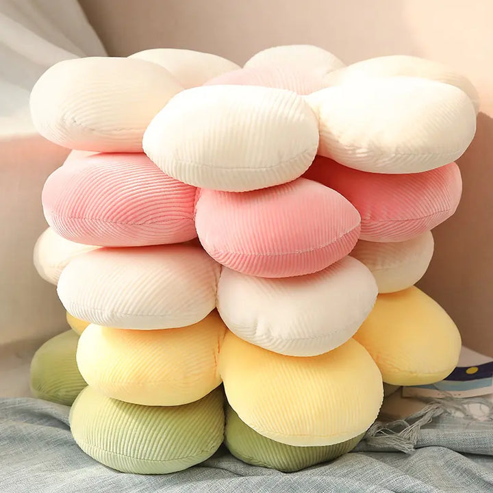 Stylish and Comfortable Flower-Shaped Cushion - Floral Bliss-Yellow-Pink-21.65 in-Nora Luxe