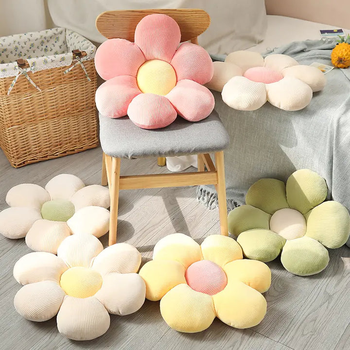 Stylish and Comfortable Flower-Shaped Cushion - Floral Bliss-Yellow-Pink-21.65 in-Nora Luxe
