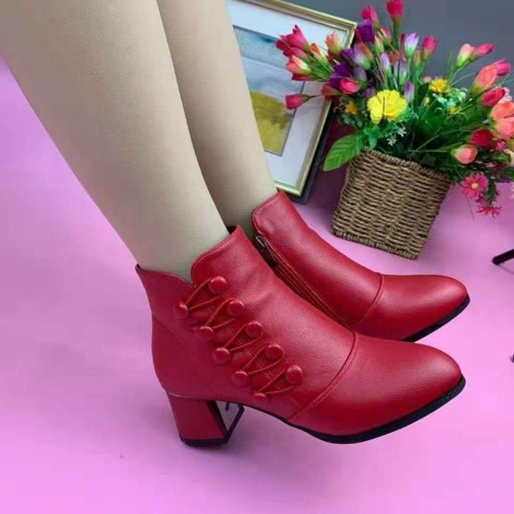 Stylish Ankle Boots with Heels - Isabella-Red-2.5-Nora Luxe