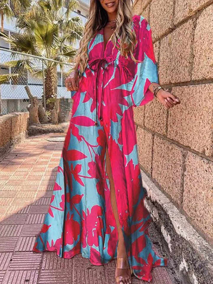 Stylish Beach Dress with Print - Zamara-Blue Pink-S-Nora Luxe