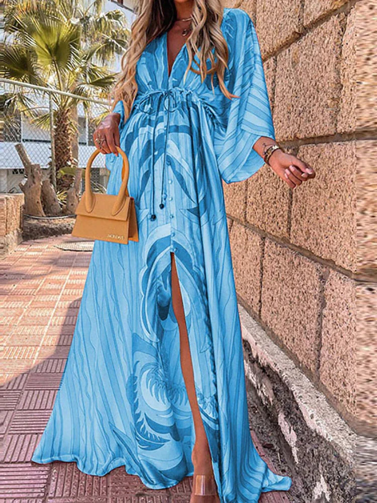 Stylish Beach Dress with Print - Zamara-Blue-S-Nora Luxe
