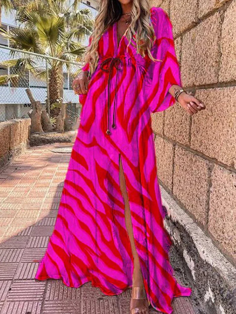 Stylish Beach Dress with Print - Zamara-Fuchsia-S-Nora Luxe