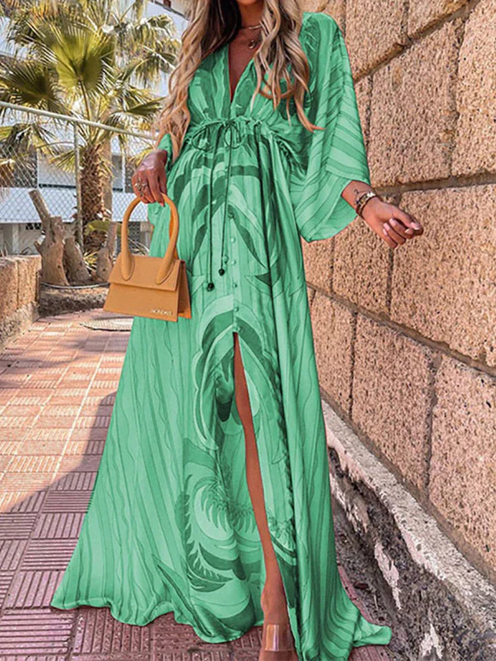 Stylish Beach Dress with Print - Zamara-Green-S-Nora Luxe