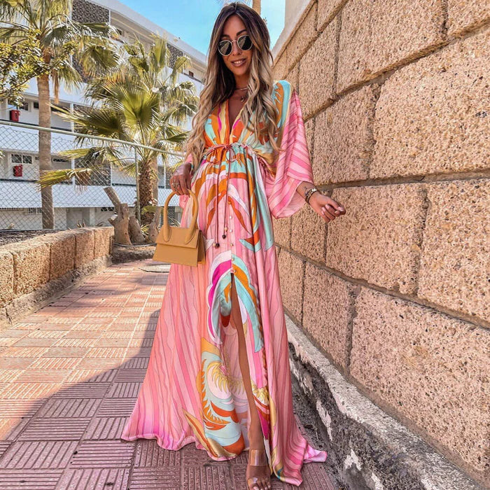 Stylish Beach Dress with Print - Zamara-Light pink-S-Nora Luxe