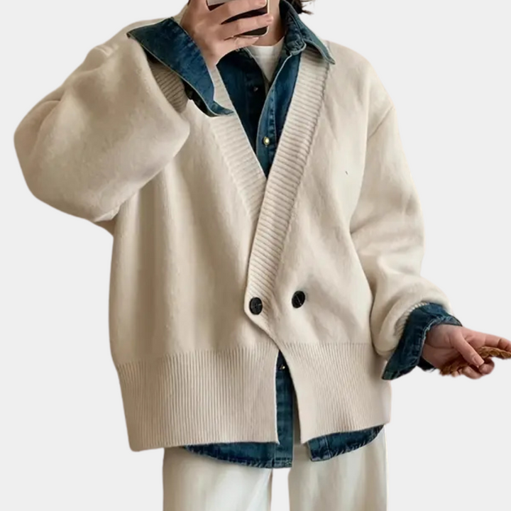 Stylish Beige Knitted Cardigan for Women - Vera-XS-Nora Luxe