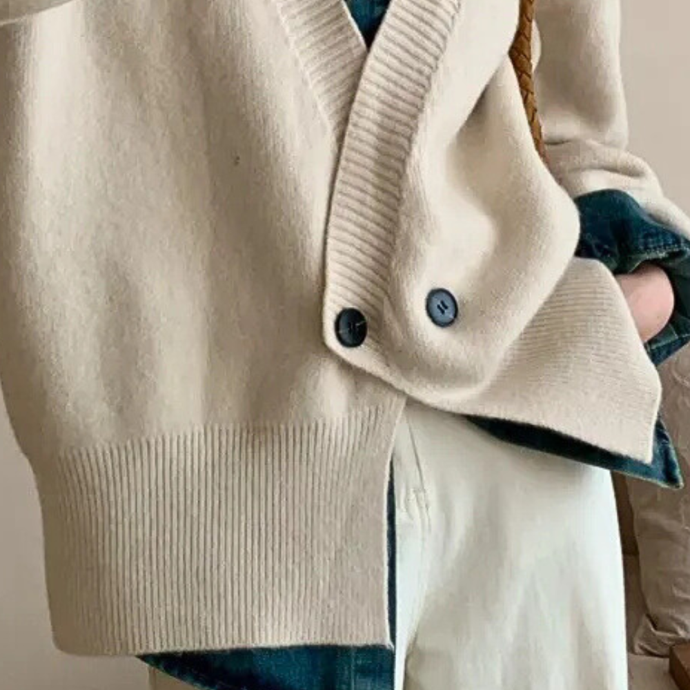 Stylish Beige Knitted Cardigan for Women - Vera-XS-Nora Luxe