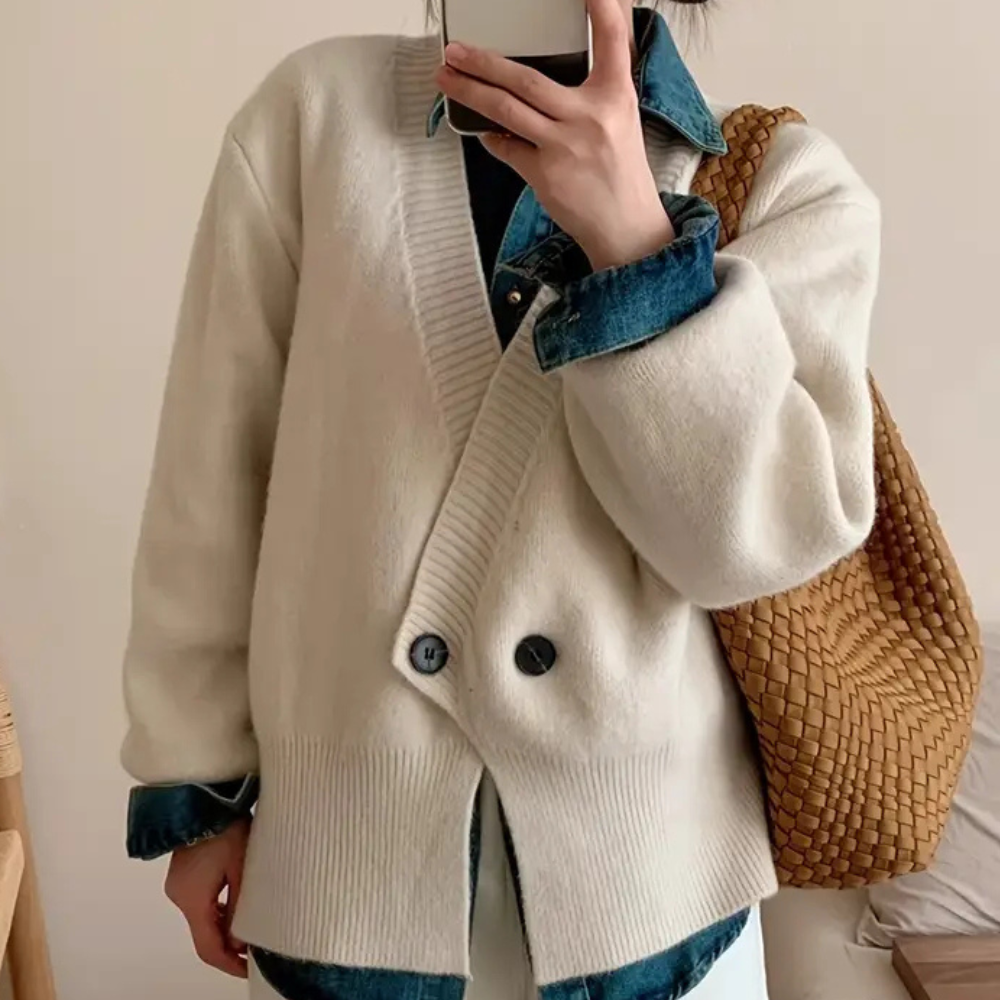 Stylish Beige Knitted Cardigan for Women - Vera-XS-Nora Luxe