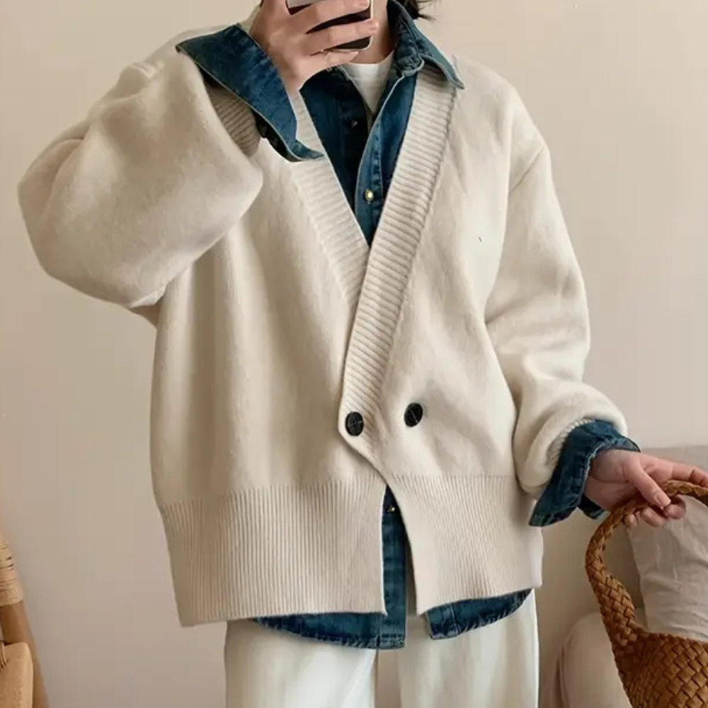 Stylish Beige Knitted Cardigan for Women - Vera-XS-Nora Luxe