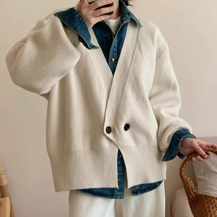 Stylish Beige Knitted Cardigan for Women - Vera-XS-Nora Luxe