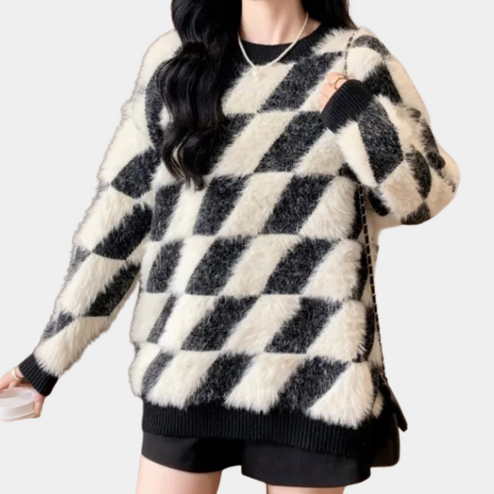 Stylish Black-White Women's Sweater - Odette-Nora Luxe