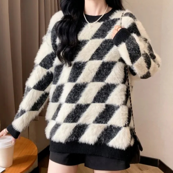 Stylish Black-White Women's Sweater - Odette-Nora Luxe