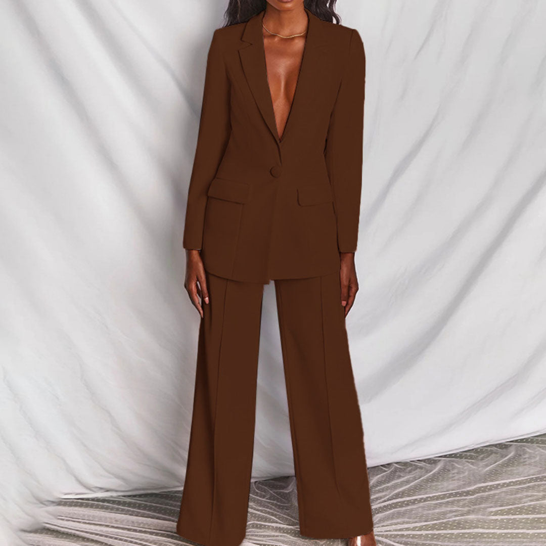 Stylish Blazer and Trouser Set - Ariane-Coffee-S-Nora Luxe