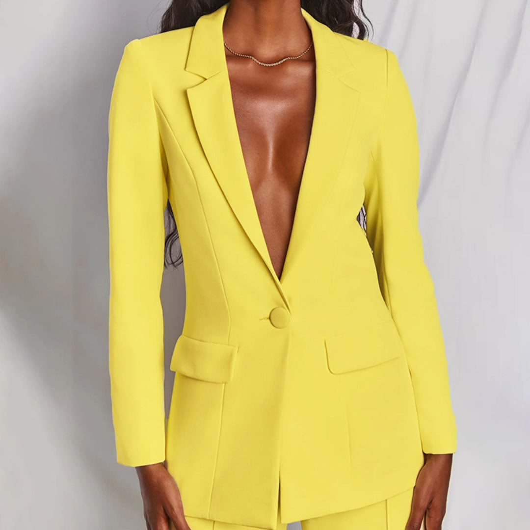 Stylish Blazer and Trouser Set - Ariane-Yellow-S-Nora Luxe