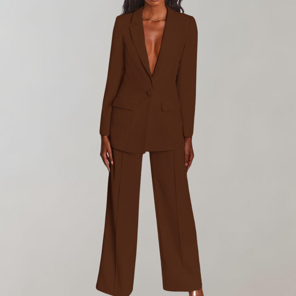 Stylish Blazer and Trouser Set - Elena-Coffee-S-Nora Luxe