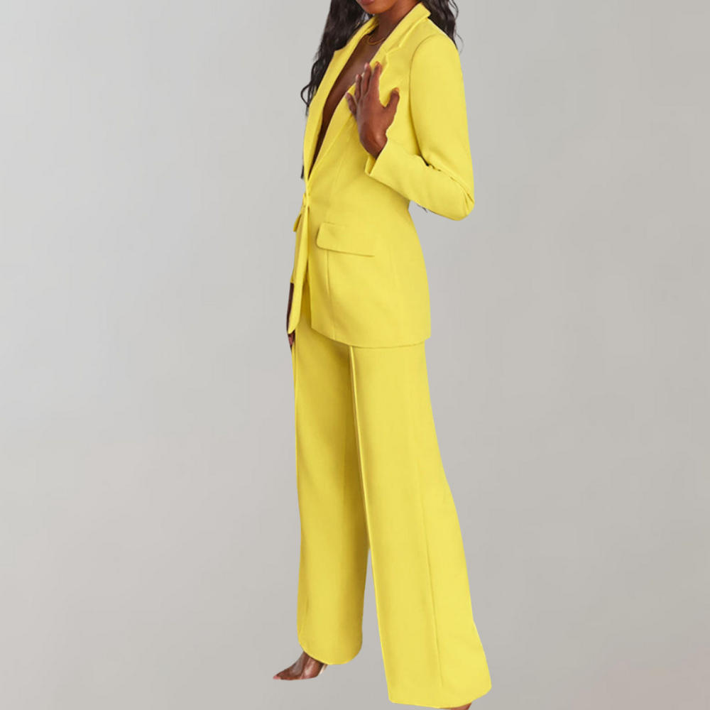 Stylish Blazer and Trouser Set - Elena-Yellow-S-Nora Luxe