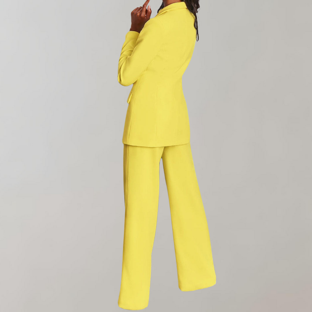Stylish Blazer and Trouser Set - Elena-Yellow-S-Nora Luxe