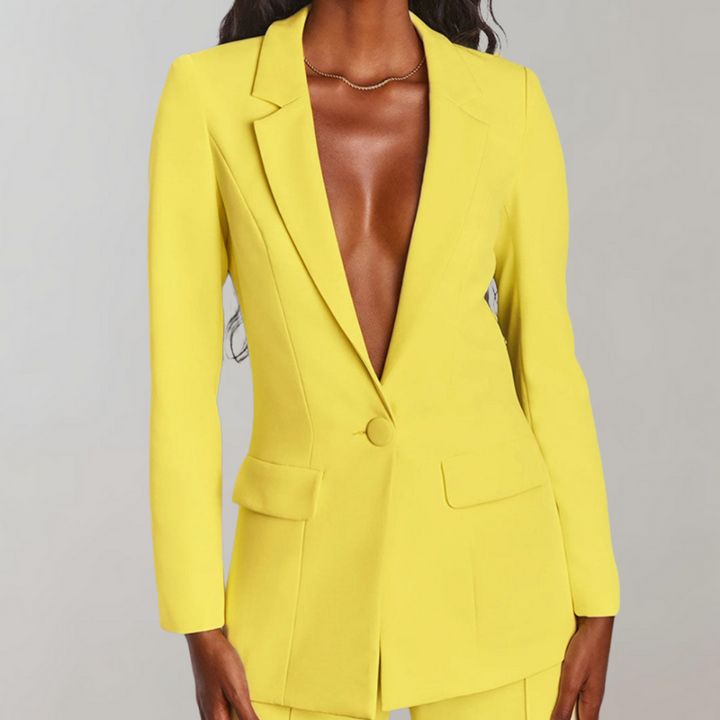 Stylish Blazer and Trouser Set - Elena-Yellow-S-Nora Luxe