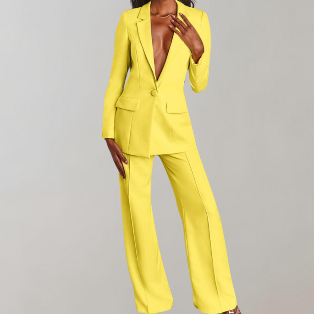 Stylish Blazer and Trouser Set - Elena-Yellow-S-Nora Luxe