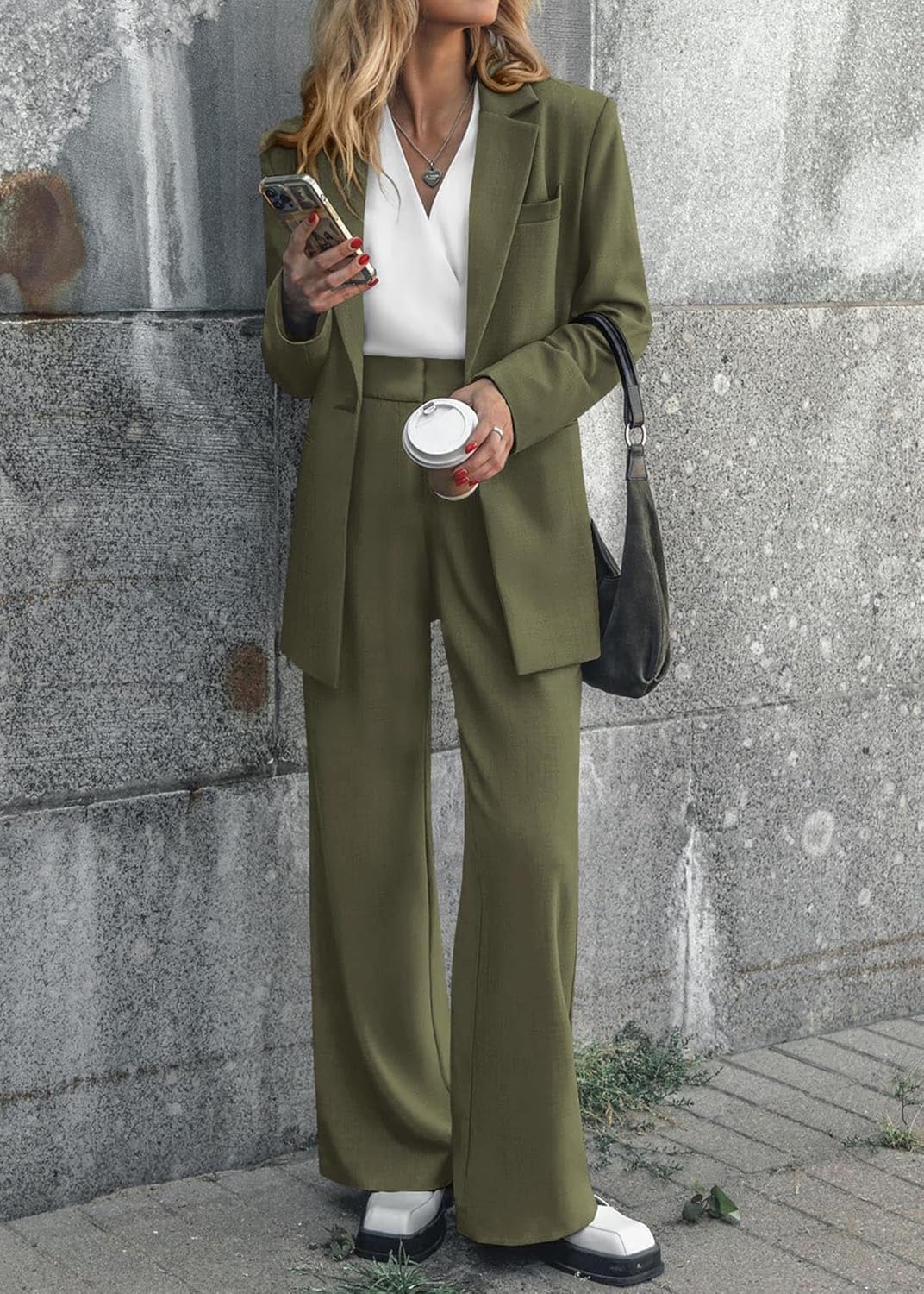 Stylish Blazer and Trouser Set - Mia-Olive Green-S-Nora Luxe