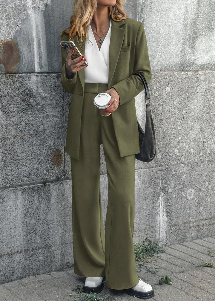 Stylish Blazer and Trouser Set - Mia-Olive Green-S-Nora Luxe