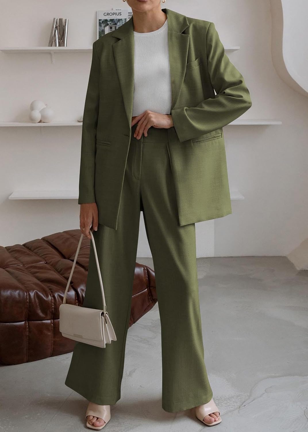 Stylish Blazer and Trouser Set - Mia-Olive Green-S-Nora Luxe