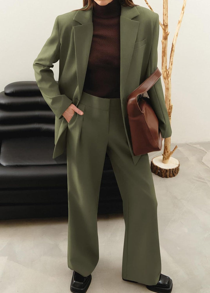 Stylish Blazer and Trouser Set - Mia-Olive Green-S-Nora Luxe