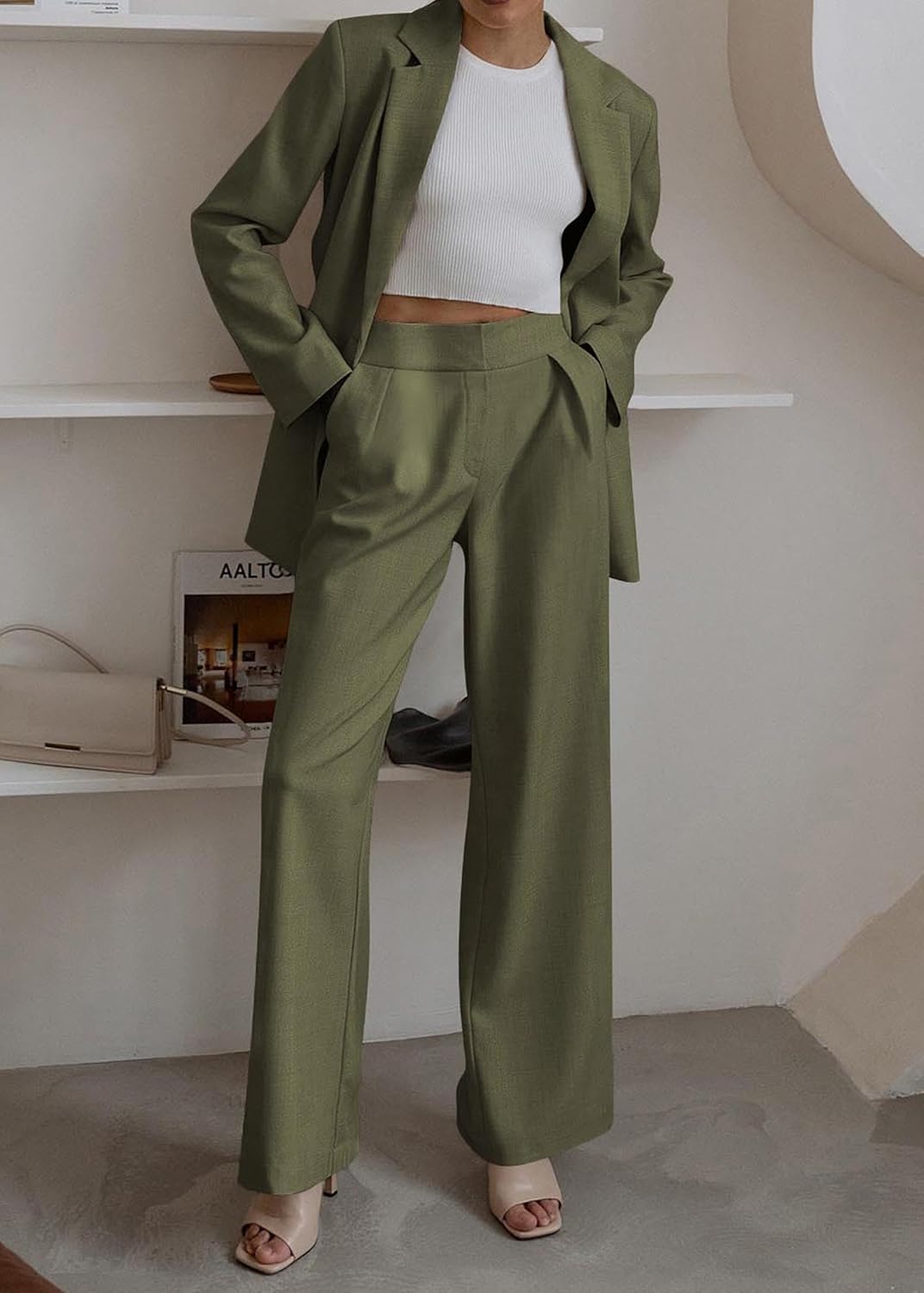 Stylish Blazer and Trouser Set - Mia-Olive Green-S-Nora Luxe
