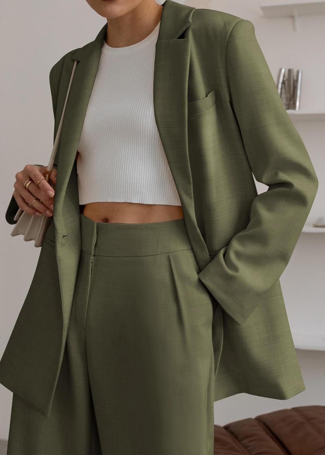 Stylish Blazer and Trouser Set - Mia-Olive Green-S-Nora Luxe
