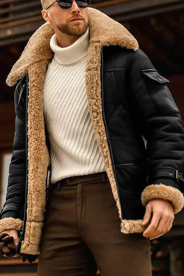 Stylish Camel Leather Pilot Jacket - Leonardo-Black-S-Nora Luxe