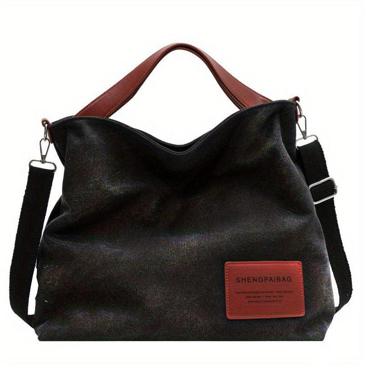 Stylish Canvas Shoulder Bag - Sienna-Black-Nora Luxe