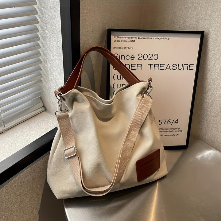 Stylish Canvas Shoulder Bag - Sienna-Cream white-Nora Luxe