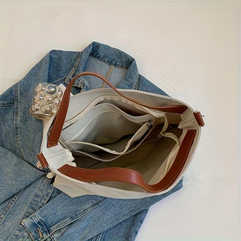 Stylish Canvas Shoulder Bag - Sienna-Cream white-Nora Luxe