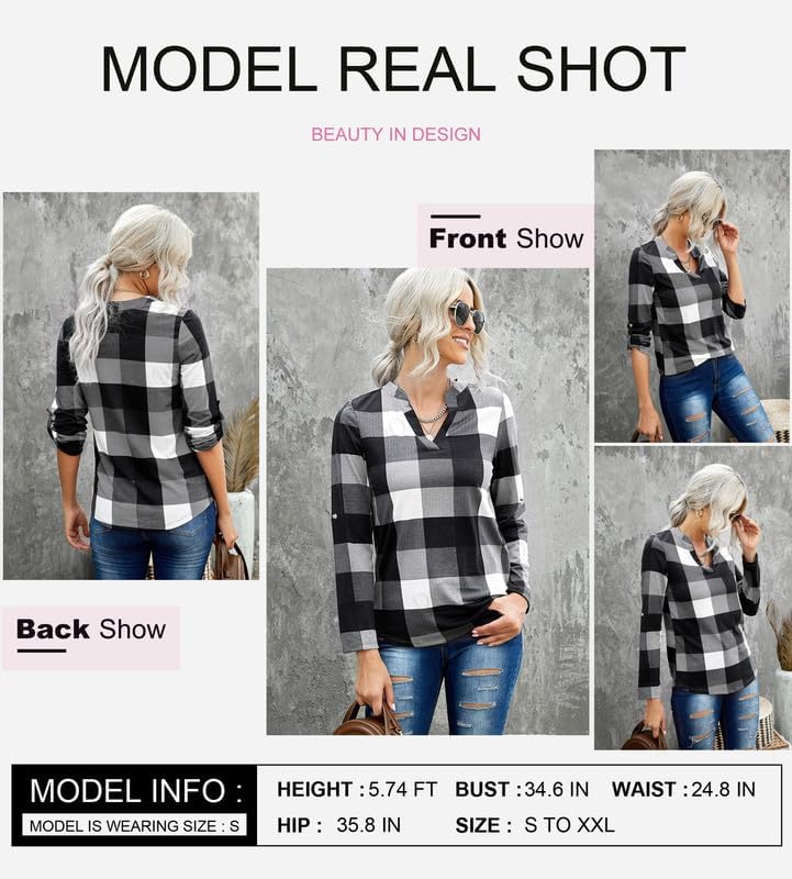 Stylish Casual Checked Ladies' Blouse - Lara-Black-S-Nora Luxe