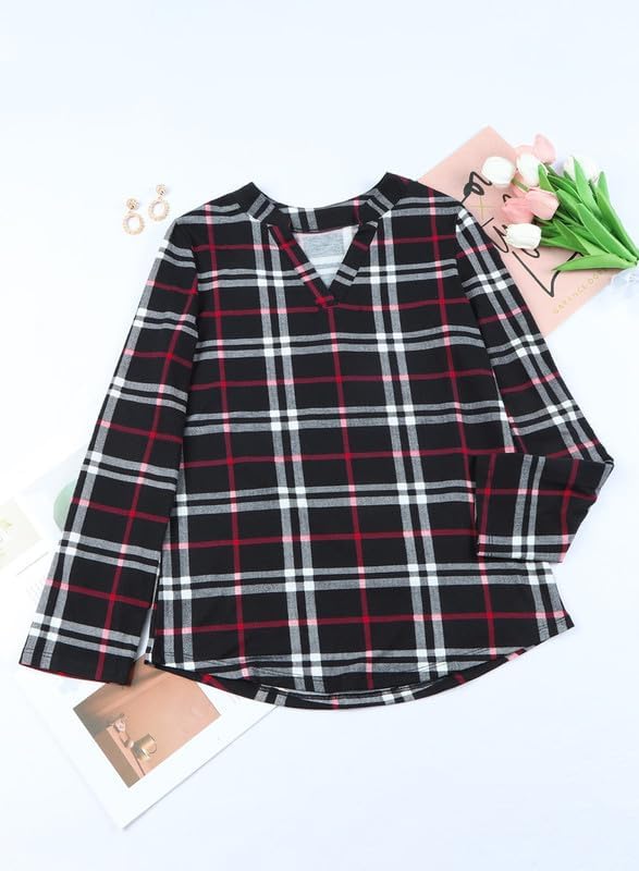 Stylish Casual Checked Ladies' Blouse - Lara-Black-S-Nora Luxe
