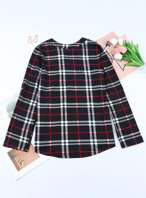 Stylish Casual Checked Ladies' Blouse - Lara-Black-S-Nora Luxe