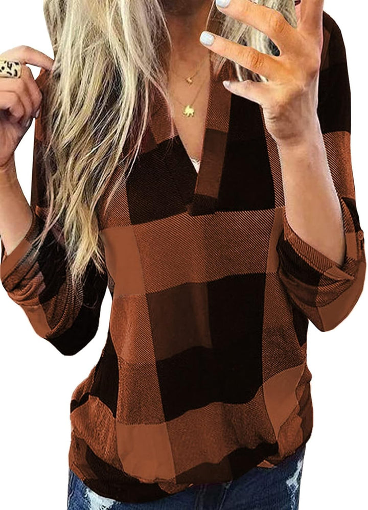 Stylish Casual Checked Ladies' Blouse - Lara-Brown-S-Nora Luxe