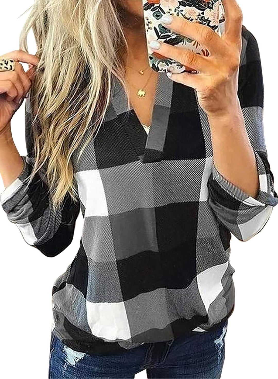 Stylish Casual Checked Ladies' Blouse - Lara-Gray-S-Nora Luxe