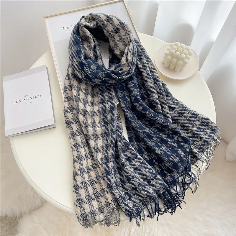 Stylish Checked Women's Scarf - Liora-Blue-Nora Luxe