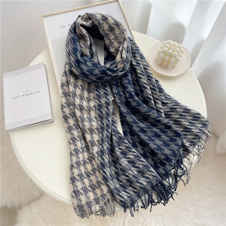 Stylish Checked Women's Scarf - Liora-Blue-Nora Luxe