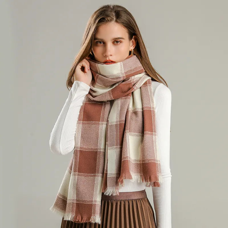 Stylish Checked Women's Scarf - Liora-Brown-Nora Luxe
