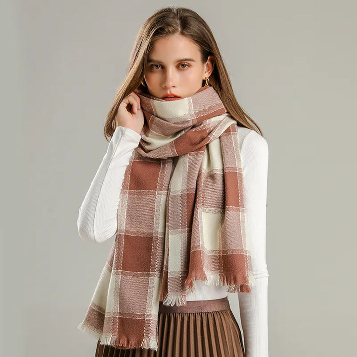 Stylish Checked Women's Scarf - Liora-Brown-Nora Luxe