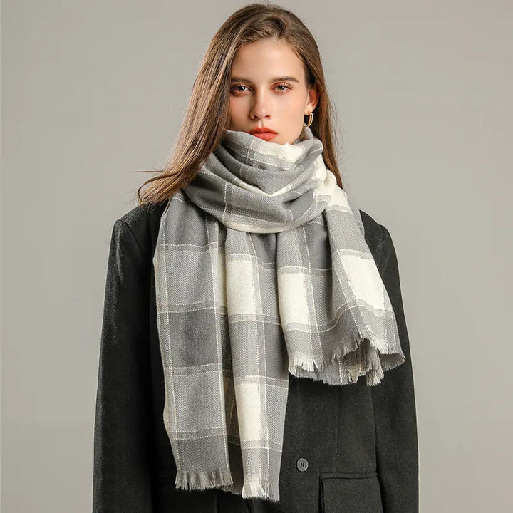 Stylish Checked Women's Scarf - Liora-Gray 2-Nora Luxe