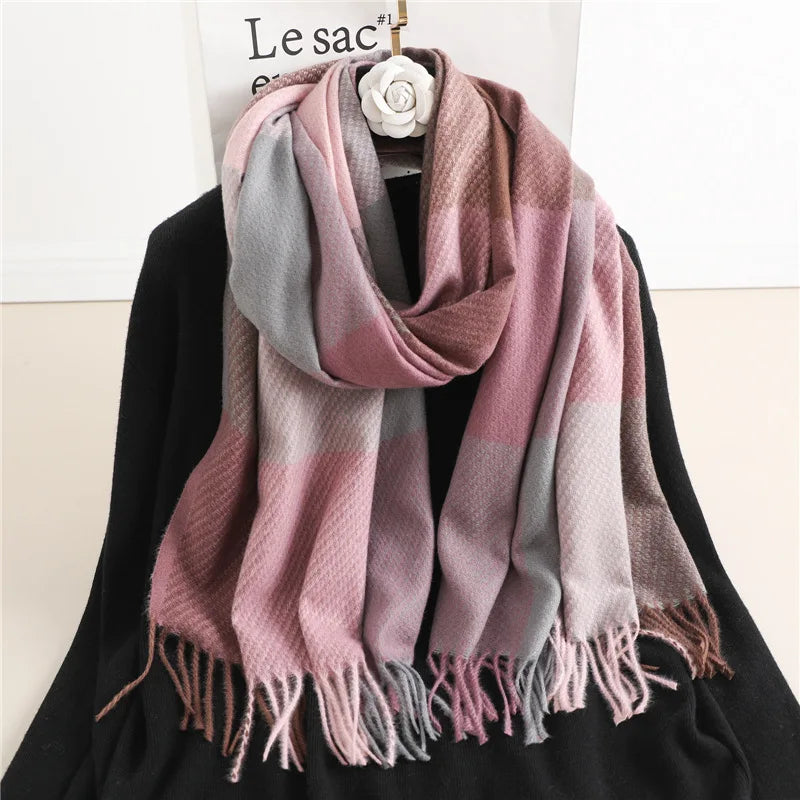 Stylish Checked Women's Scarf - Liora-Pink-Nora Luxe