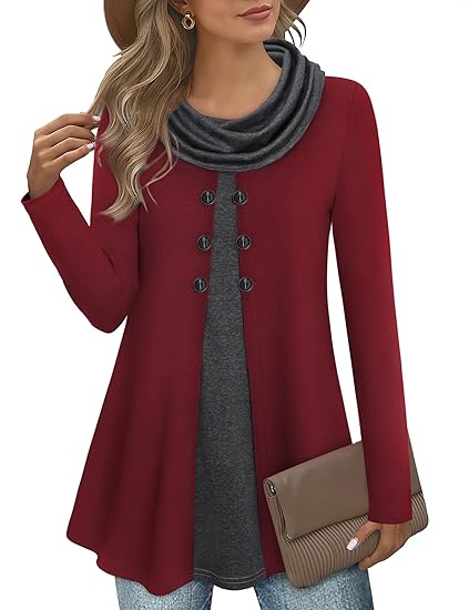 Stylish Color Block Pullover Sweatshirt for Ladies - Bella-Bordeaux Red-S-Nora Luxe