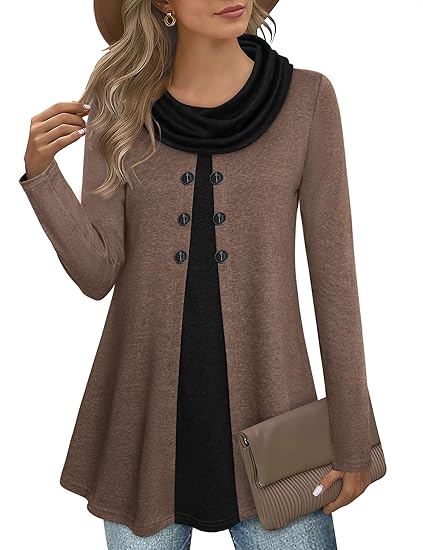 Stylish Color Block Pullover Sweatshirt for Ladies - Bella-Brown-S-Nora Luxe