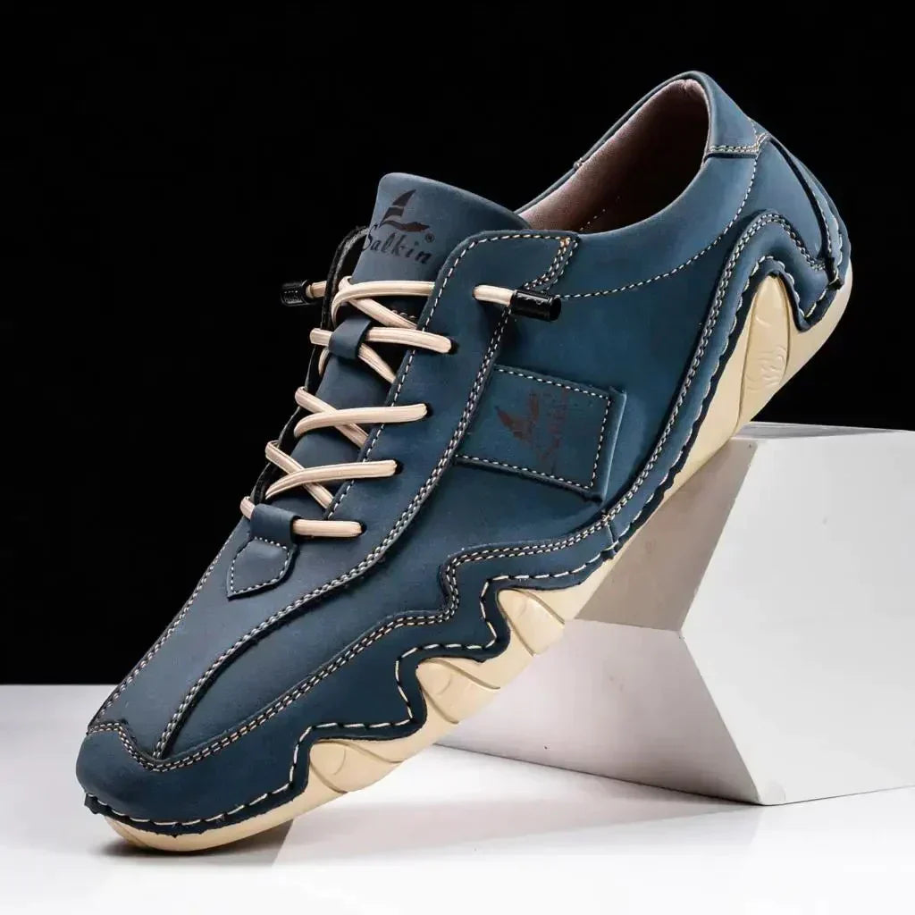 Stylish & comfortable men's leather loafers with profile sole - Matteo-Blue-6.5-Nora Luxe