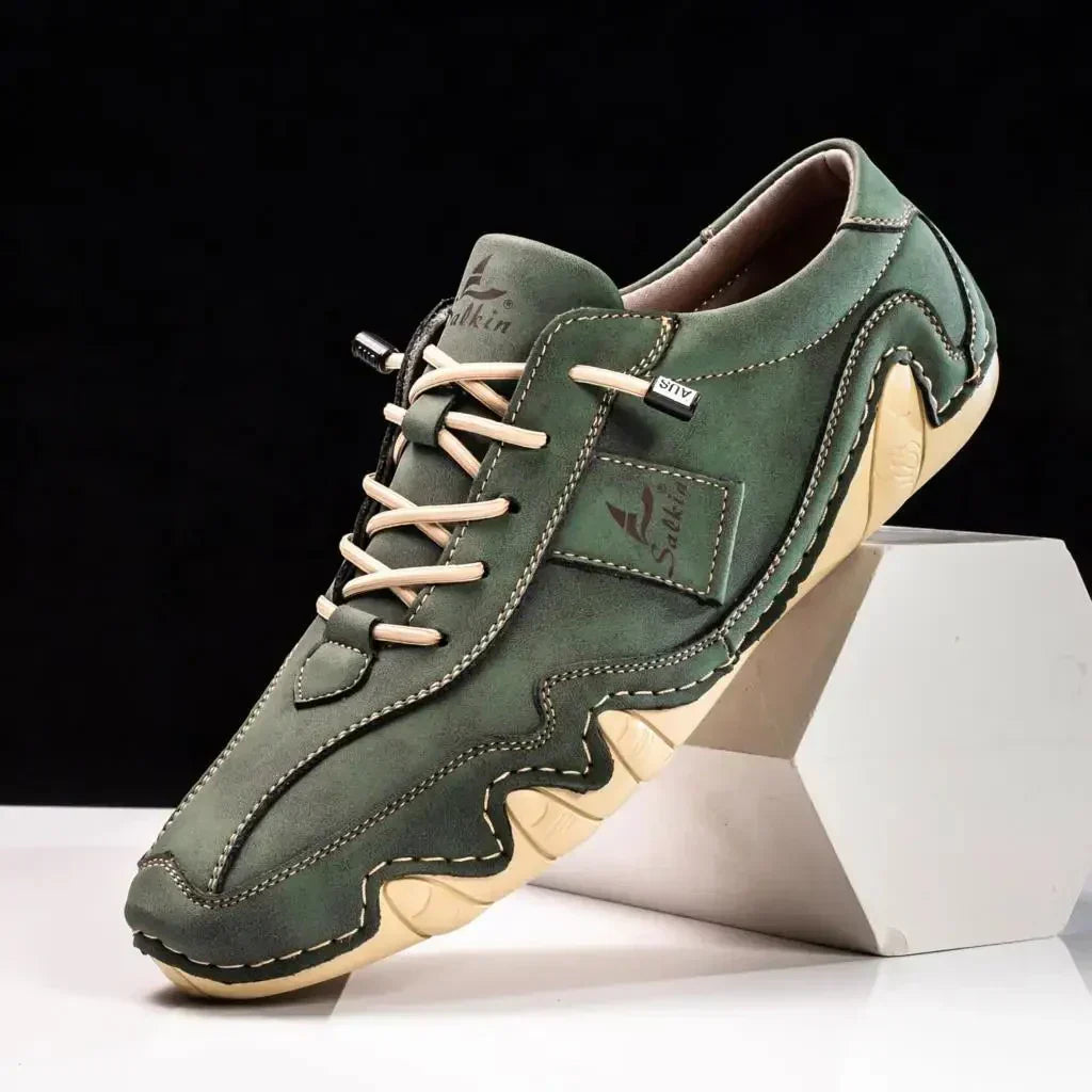 Stylish & comfortable men's leather loafers with profile sole - Matteo-Green-6.5-Nora Luxe