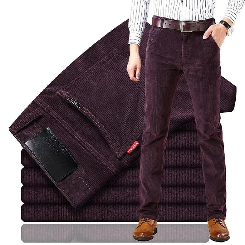 Stylish Corduroy Men's Trousers - Kenny-Bordeaux Red-28-Nora Luxe
