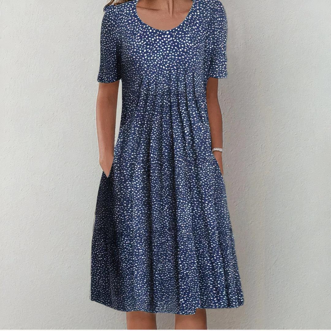 Stylish Cotton Dress - Lina-Blue dots-S-Nora Luxe
