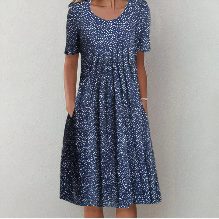 Stylish Cotton Dress - Lina-Blue dots-S-Nora Luxe